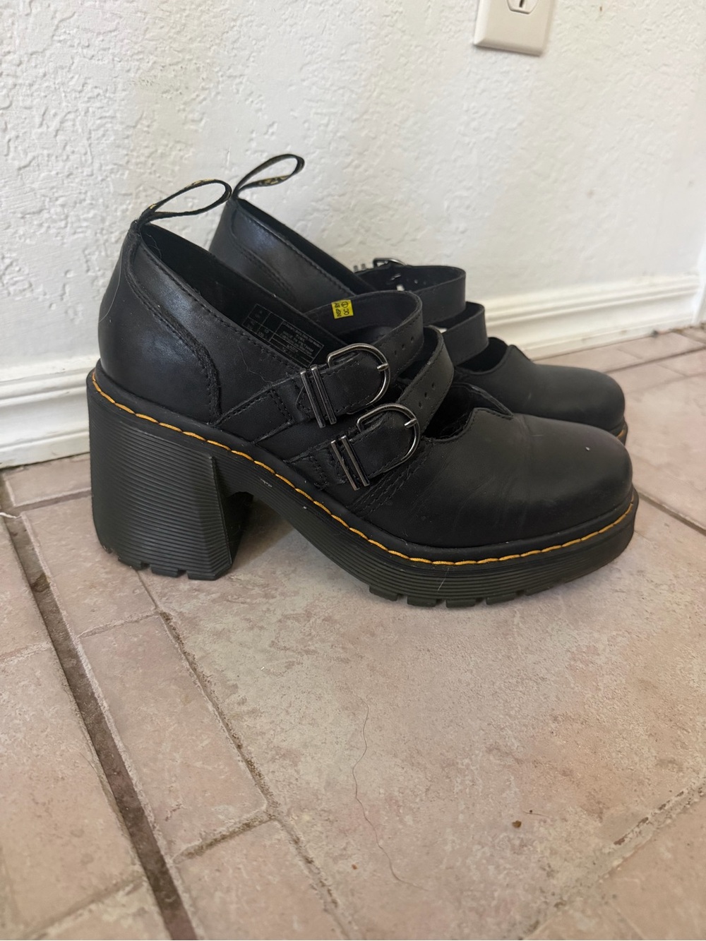 Dr. Martens Black Double Buckle Chunky Heel Mary Janes